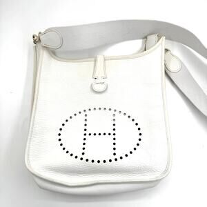 Hermes Vintage White Ivory Clemence Leather Evelyne PM Bag 2005 Authentic CoA